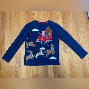 Mini Boden appliqué lift the flap Christmas shirt, size 9/10